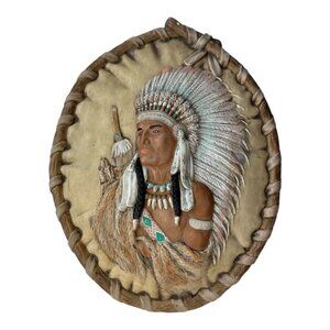 Vintage Native American 3D Ceramic Wall Hanging Hand Painted Signed Original